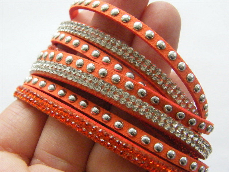 1  Orange suede rhinestone bracelet 40.5cm NB7