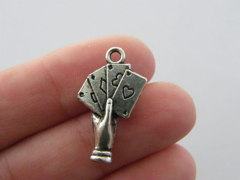 6 Poker hand charms antique silver tone P323