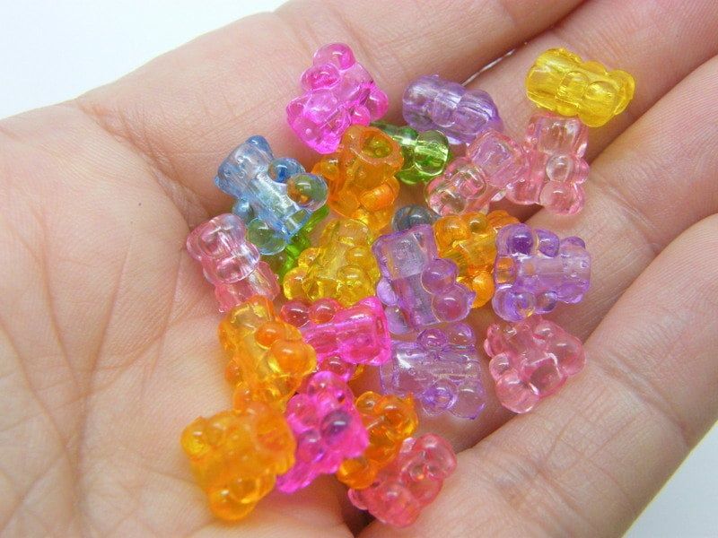100 Teddy bear beads random mixed transparent acrylic AB330