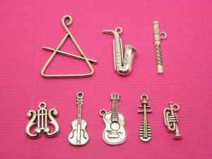 The Musical Instrument Collection - 8 different antique silver tone charms
