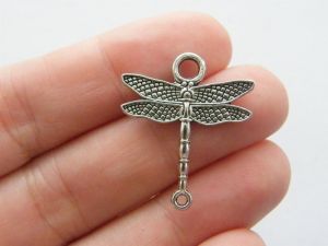 8 Dragonfly connector charms antique silver tone A320