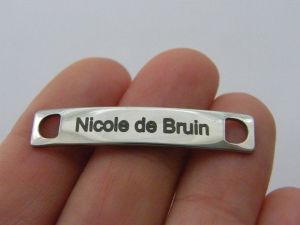 1 Custom made laser engraved connector charm - you choose the words stainless steel TAG23