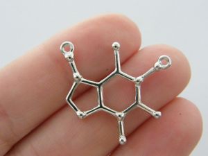 6 Caffeine molecule connector charms silver tone MD63