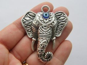 1 Elephant evil eye pendant antique silver tone A426