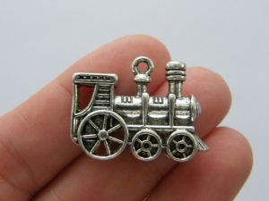 BULK 10 Train charms antique silver TT84
