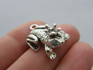 1 Frog prince rhinestone charm antique silver tone A187