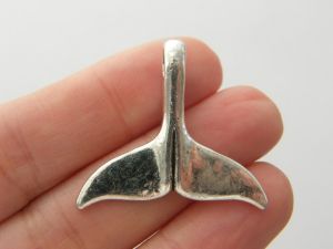 4 Whale tail charms antique silver tone FF320