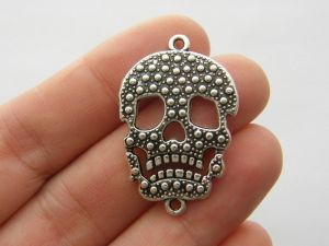 4 Skull connector charms antique silver tone HC1301