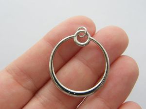 4 Circle  round charms pendants antique silver tone M307