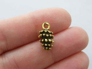 12 Pine cone charms antique gold tone L410