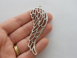 6 Large angel wing pendants charms antique silver tone AW100