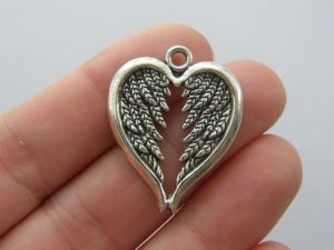 6 Angel wing charms antique silver tone AW50