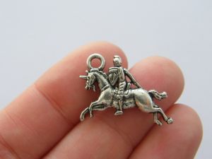 6 Knight on unicorn charms antique silver tone SW50