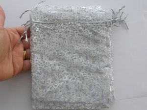 BULK 20 Organza bags white and silver star and moon