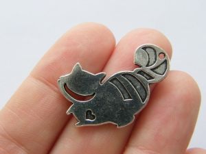 4 Cat charms antique silver tone silver A913