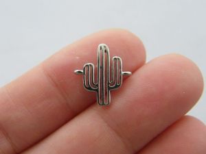 4 Cactus connector charms silver tone L181
