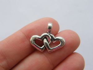 12 Heart charms antique silver tone H112