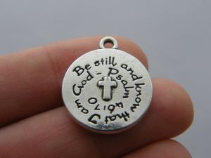 2 Be still and know that I am God charms antique silver tone R70