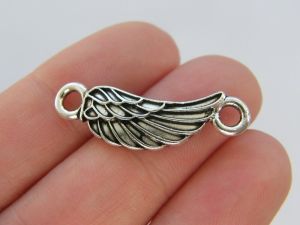 12 Angel wing connector charm antique silver tone AW132