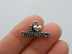 8 I love gymnastics charms antique silver tone SP208