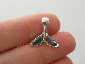 8 Whale tail charms antique silver tone FF322