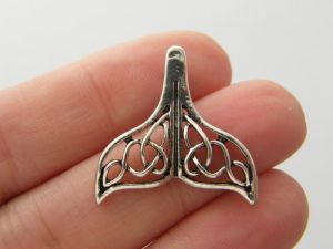 2 Whale tail charms antique silver tone FF321