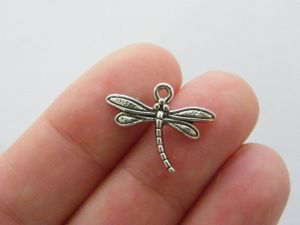 14 Dragonfly charms antique silver tone A396