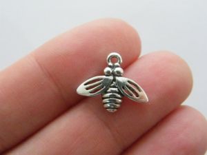 14 Bee charms antique silver tone A635