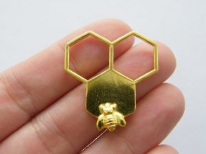 8 Bee and honeycomb charms gold tone A268