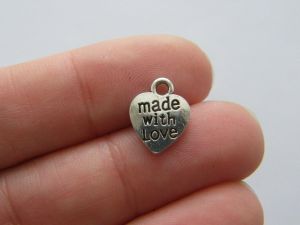 BULK 50 Made with love heart charms antique silver tone M280 - SALE 50% OFF