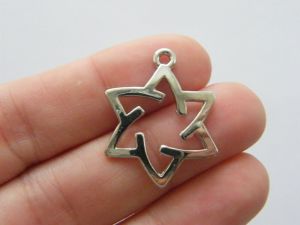 12 Star of David charms antique silver tone R97