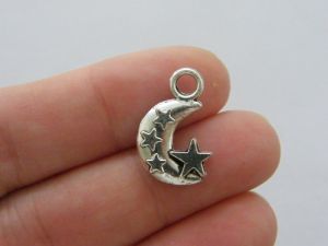 8 Moon star charms antique silver tone M13