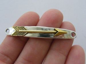 4 Arrow connector charms antique silver and gold tone G88