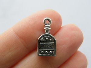 4 Whisky bottle charms antique silver tone FD254