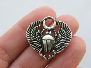 4 Scarab charms antique silver tone WT37