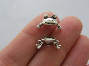 8 Frog bead cap sets antique silver tone A50