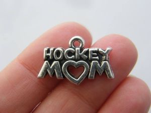 4 Hockey mom charms antique silver tone M365
