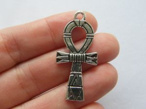 6 Cross Egyptian Ankh charms antique silver tone C104