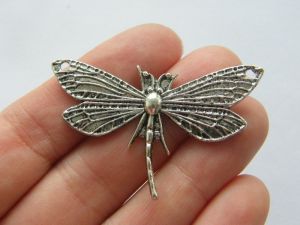 4 Dragonfly connector charms antique silver tone A204