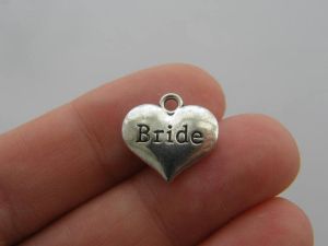 6 Bride heart charms antique silver tone M262