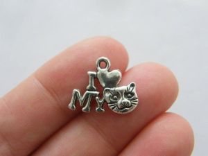 12  I love my cat charms antique silver tone A871