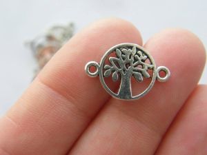 12 Tree connector charms antique silver tone T92