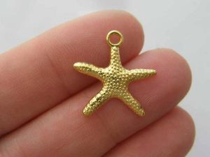 10 Starfish charms bright gold tone FF136