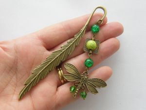 1 Feather dragonfly bookmark 116mm antique bronze tone A1363