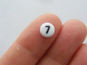 100 Number 7 acrylic round number beads white and black  - SALE 50% OFF