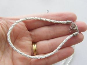 8 White leather braided bracelets 24cm x 3mm