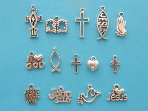 The Religious Collection - 14 different antique silver tone charms