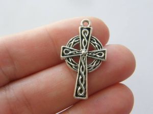 6 Cross charms antique silver tone C110