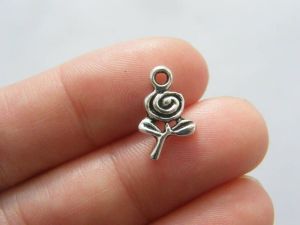 16 Rose flower charms antique silver tone F17