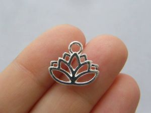 12 Lotus flower charms silver plated F204